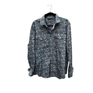 Coofandy Large (L) Paisley Button Down Green and Grey Long Sleeve
